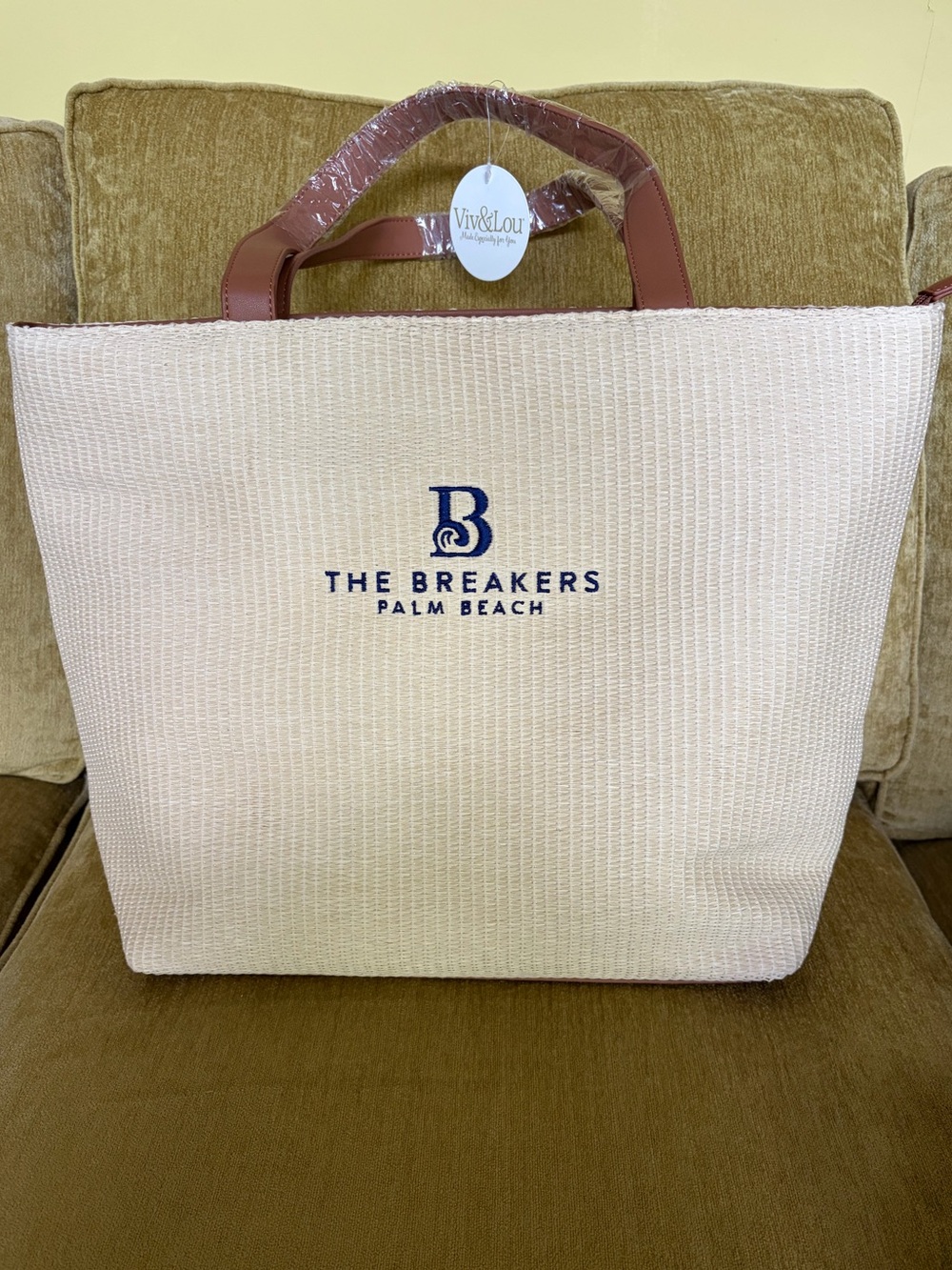 Cream Tote with Brown Handles